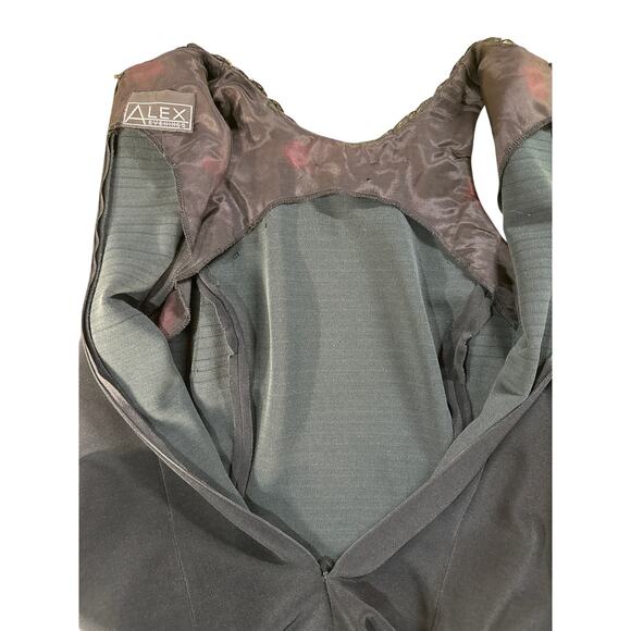 Alex Evenings Vintage Black Silver Beaded Tassel Neck Cocktail Evening Gown L - Picture 5 of 6